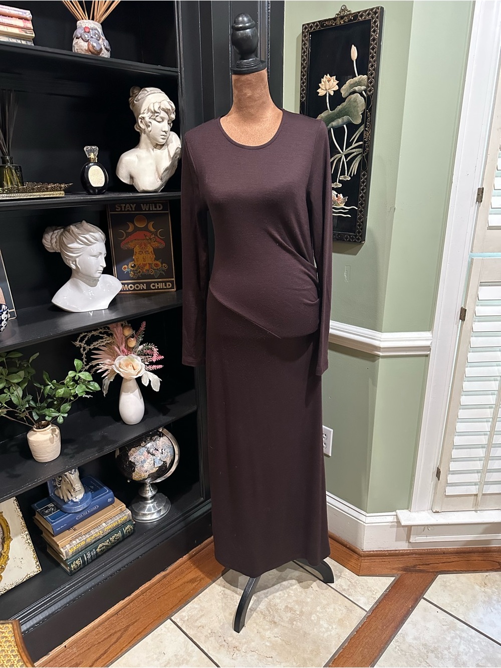 REISS “Sloane” 100% Wool Ruched Midi Dress in Brown (Berry) Size Small